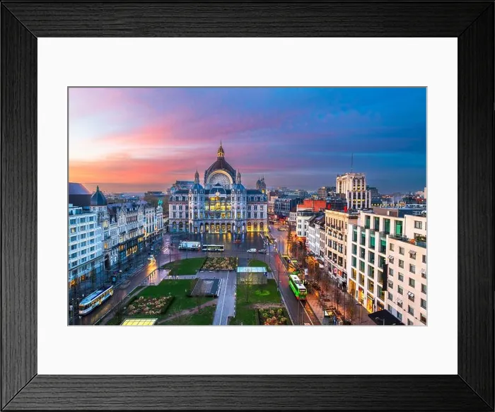 Framed Print : Antwerp, Belgium cityscape snd plaza at dawn Framed Print : Antwerp, Belgium cityscape snd plaza at dawn