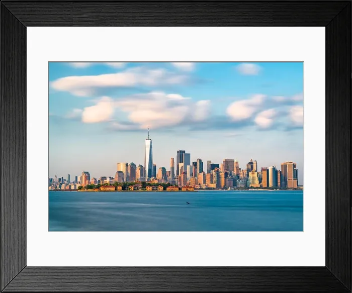 Framed Print : New York, New York, USA skyline from the harbor with Ellis Island Framed Print : New York, New York, USA skyline from the harbor with Ellis Island
