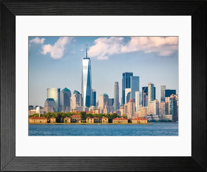 Framed Print : New York, New York, USA skyline from the harbor with Ellis Island Framed Print : New York, New York, USA skyline from the harbor with Ellis Island