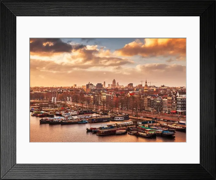 Framed Print : Amsterdam, Netherlands city skyline on the North Sea Canal at dusk Framed Print : Amsterdam, Netherlands city skyline on the North Sea Canal at dusk