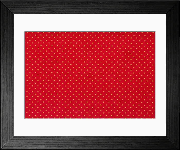 Framed Print : Still life close up detail of a bright red piece of paper with aligned white polka dots and texture