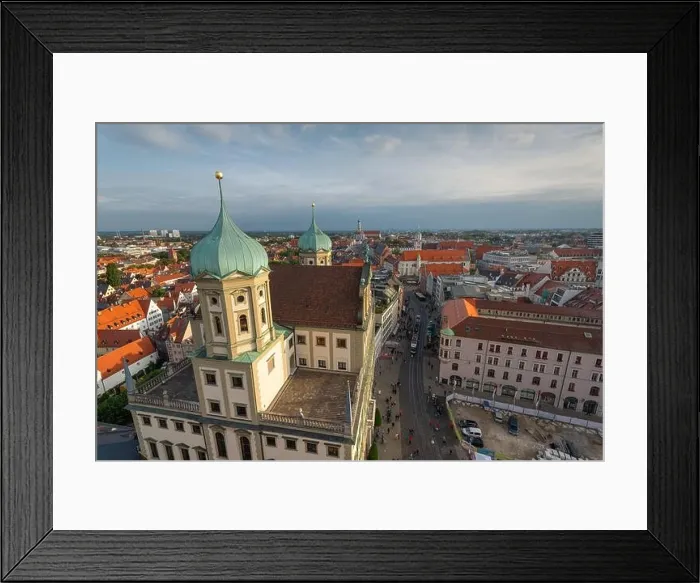 Framed Print : Augsburg, Germany city skyline with the old domes of the renaissance styled city hall building Framed Print : Augsburg, Germany city skyline with the old domes of the renaissance styled city hall building