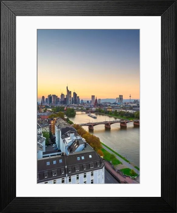 Framed Print : Frankfurt, Germany skyline over the Main River at dusk Framed Print : Frankfurt, Germany skyline over the Main River at dusk