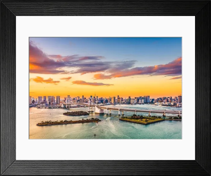 Framed Print : Tokyo, Japan skyline on the bay with Rainbow Bridge Framed Print : Tokyo, Japan skyline on the bay with Rainbow Bridge