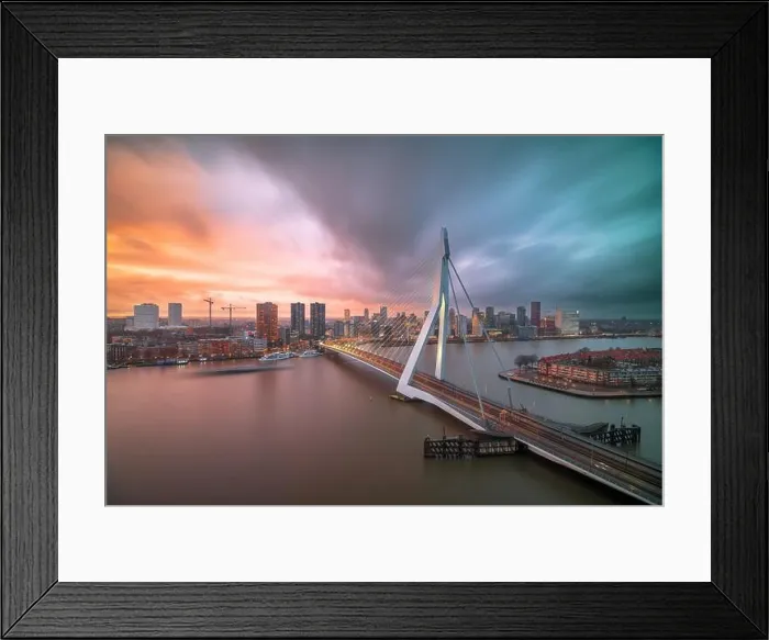 Framed Print : Rotterdam, Netherlands, city skyline over the river at twilight Framed Print : Rotterdam, Netherlands, city skyline over the river at twilight