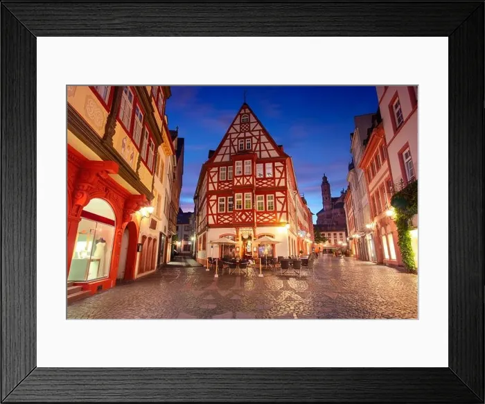 Framed Print : Mainz, Germany. Cityscape image of Mainz old town during twilight blue hour Framed Print : Mainz, Germany. Cityscape image of Mainz old town during twilight blue hour