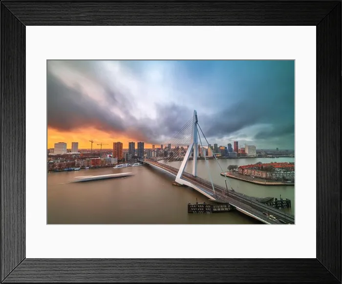 Framed Print : Rotterdam, Netherlands, city skyline over the river at twilight Framed Print : Rotterdam, Netherlands, city skyline over the river at twilight