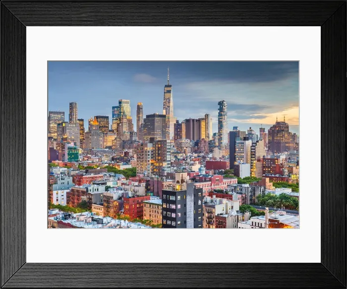 Framed Print : New York, New York, USA downtown city skyline over the Lower East Side at dusk