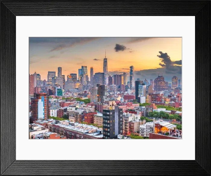 Framed Print : New York, New York, USA downtown city skyline over the Lower East Side at dusk Framed Print : New York, New York, USA downtown city skyline over the Lower East Side at dusk