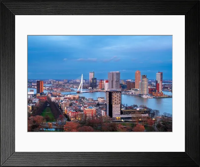 Framed Print : Rotterdam, Netherlands, city skyline over the Nieuwe Maas River at twilight Framed Print : Rotterdam, Netherlands, city skyline over the Nieuwe Maas River at twilight
