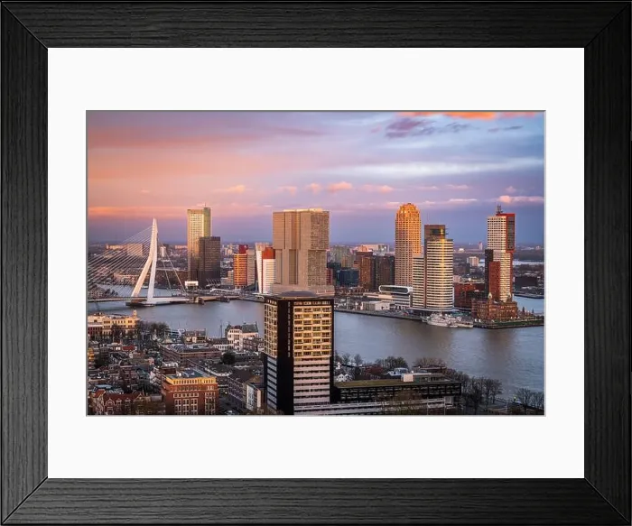 Framed Print : Rotterdam, Netherlands, city skyline over the Nieuwe Maas River at twilight Framed Print : Rotterdam, Netherlands, city skyline over the Nieuwe Maas River at twilight