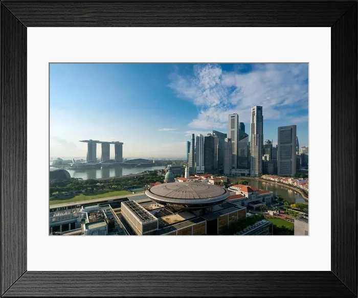 Framed Print : Panorama of Singapore business district skyline and Singapore skyscraper with Supreme Court in morning at Marina Bay, Singapore Framed Print : Panorama of Singapore business district skyline and Singapore skyscraper with Supreme Court in morning at Marina Bay, Singapore