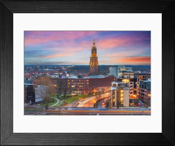 Framed Print : Amersfoort, Netherlands town skyline from above at dusk Framed Print : Amersfoort, Netherlands town skyline from above at dusk