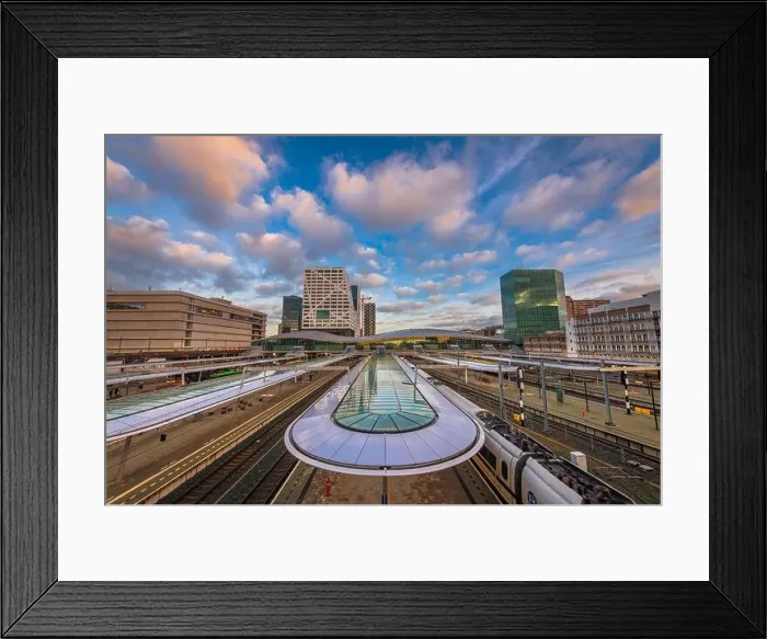 Framed Print : Utrecht, Netherlands dawn cityscape overlooking tracks and rails