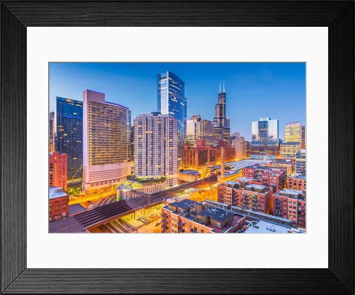 Framed Print : Chicago, Illinois, USA downtown cityscape at dusk Framed Print : Chicago, Illinois, USA downtown cityscape at dusk