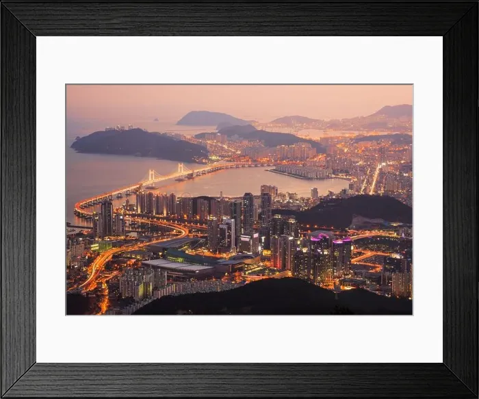 Framed Print : Skyline of Busan, South Korea from above at dusk Framed Print : Skyline of Busan, South Korea from above at dusk