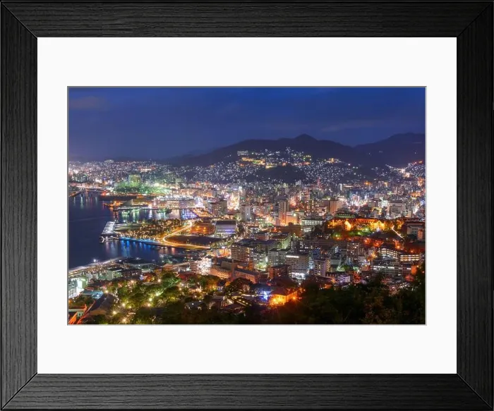 Framed Print : Nagasaki, Japan aerial cityscape at night Framed Print : Nagasaki, Japan aerial cityscape at night