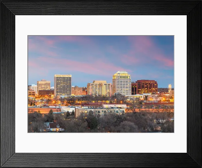 Framed Print : Colorado Springs, Colorado, USA downtown city skyline at dusk Framed Print : Colorado Springs, Colorado, USA downtown city skyline at dusk