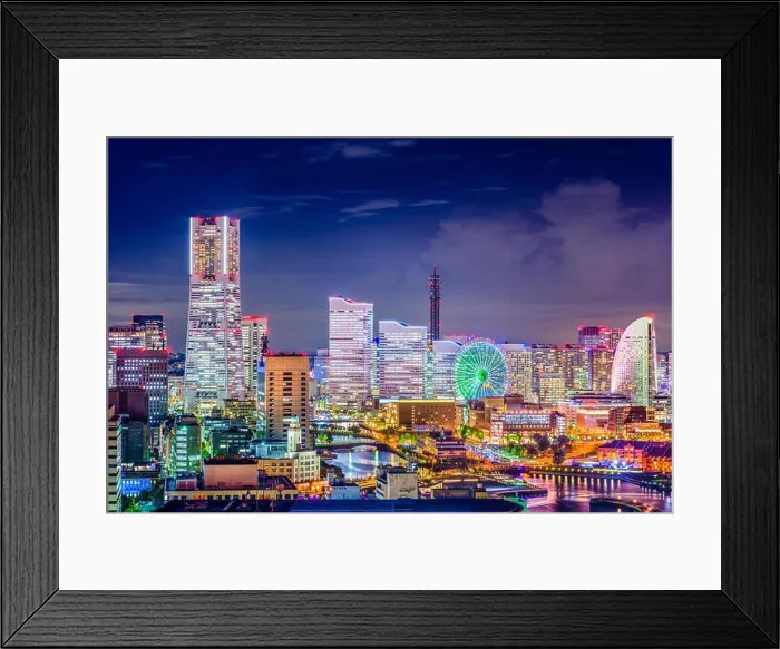 Framed Print : Yokohama, Japan skyline at night Framed Print : Yokohama, Japan skyline at night