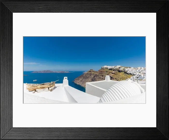 Framed Print : Amazing panoramic landscape, luxury travel vacation Santorini island Framed Print : Amazing panoramic landscape, luxury travel vacation Santorini island