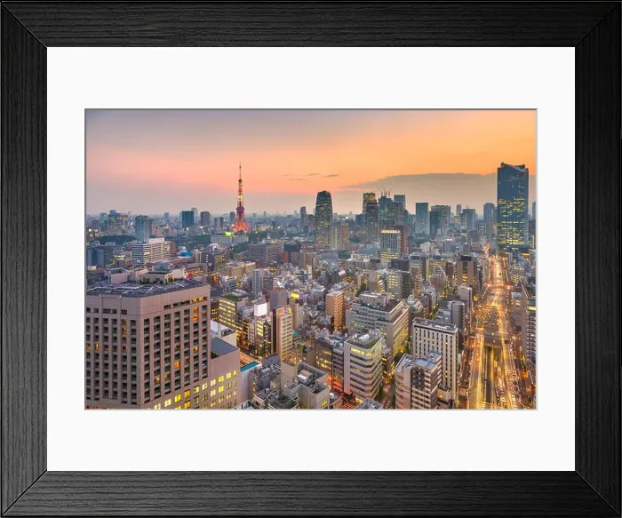 Framed Print : Tokyo, Japan cityscape and tower after sunset Framed Print : Tokyo, Japan cityscape and tower after sunset