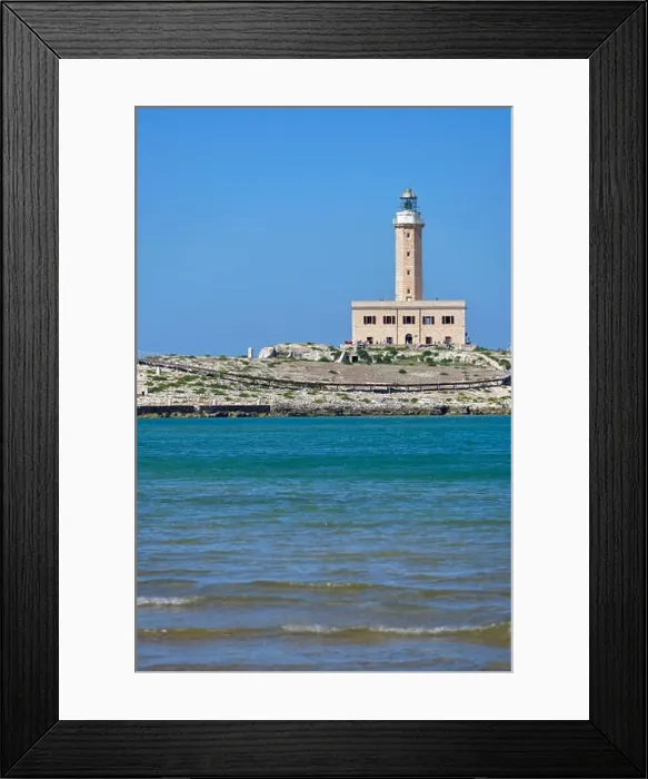 Framed Print : Lighthouse from the coast of Vieste on a sunny day, Puglia region, Italy Framed Print : Lighthouse from the coast of Vieste on a sunny day, Puglia region, Italy