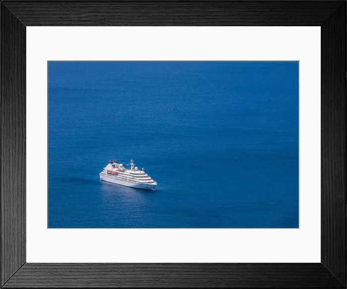 Framed Print : Big cruise ship in the sea at sunset. Beautiful seascape, tropical island summer vacation and holiday concept Framed Print : Big cruise ship in the sea at sunset. Beautiful seascape, tropical island summer vacation and holiday concept