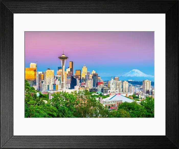 Framed Print : Seattle, Washington, USA downtown skyline at dusk Framed Print : Seattle, Washington, USA downtown skyline at dusk