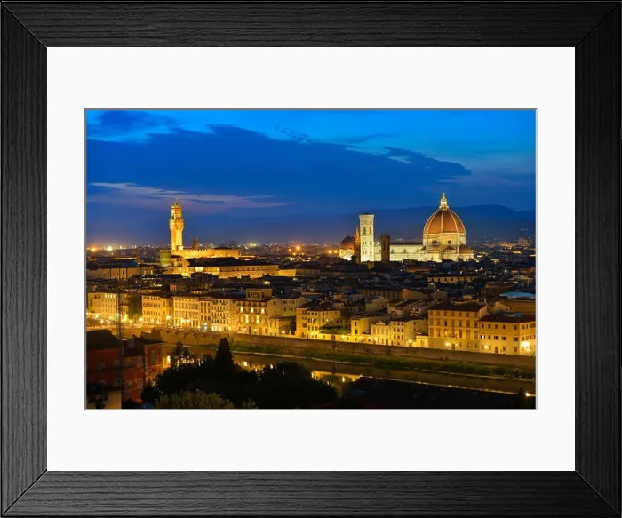 Framed Print : Florence Tuscany - Night scenery with Duomo Santa Maria del Fiori Renaissance architecture in Italy