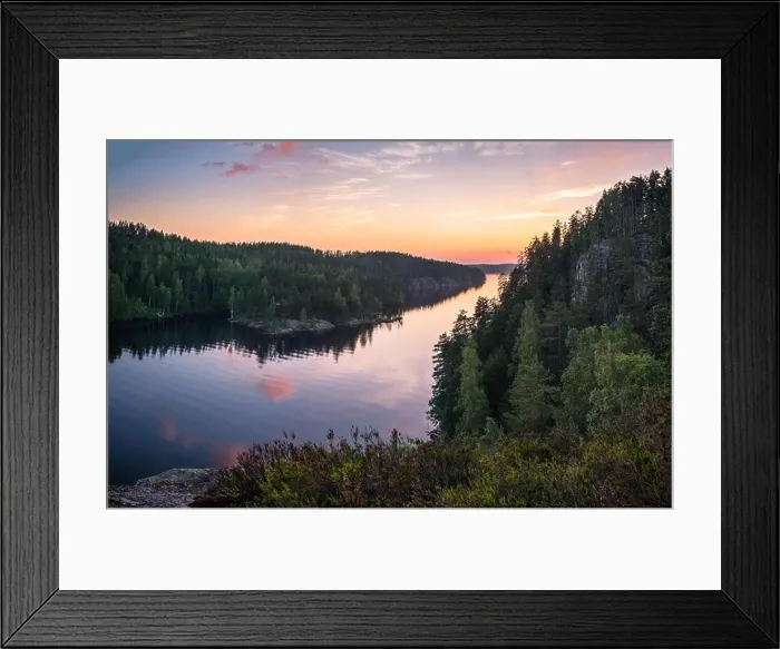 Framed Print : Scenic forest landscape with beautiful sunset and sunlight at summer evening in Finland Framed Print : Scenic forest landscape with beautiful sunset and sunlight at summer evening in Finland