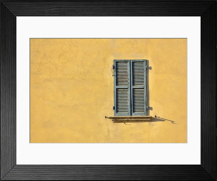 Framed Print : Closed green windows on yellow wall of old house in Florence city, Italy