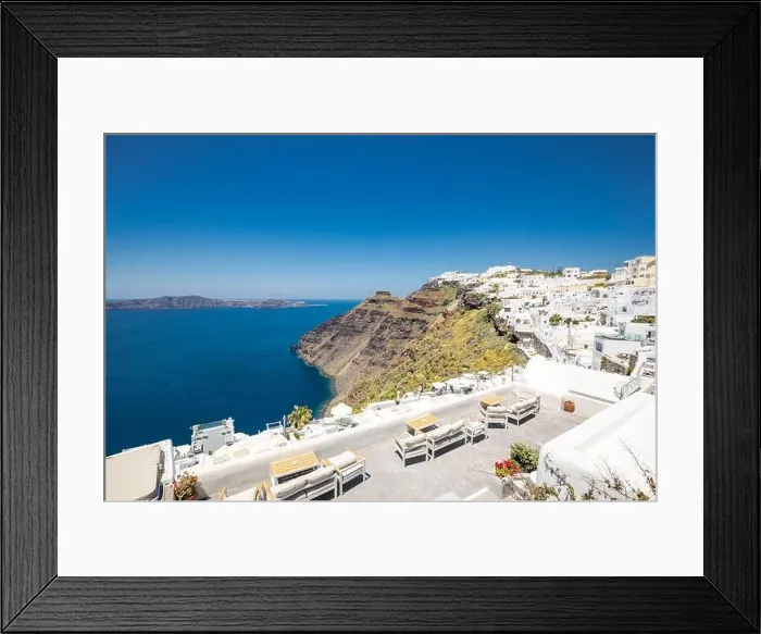 Framed Print : Amazing panoramic landscape, luxury travel vacation Santorini island Framed Print : Amazing panoramic landscape, luxury travel vacation Santorini island