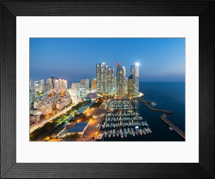 Framed Print : Busan city skyline view at Haeundae district, Gwangalli Beach with yacht pier at Busan, South Korea Framed Print : Busan city skyline view at Haeundae district, Gwangalli Beach with yacht pier at Busan, South Korea