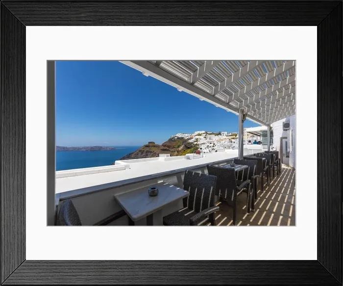 Framed Print : Amazing panoramic landscape, luxury travel vacation Santorini island Framed Print : Amazing panoramic landscape, luxury travel vacation Santorini island