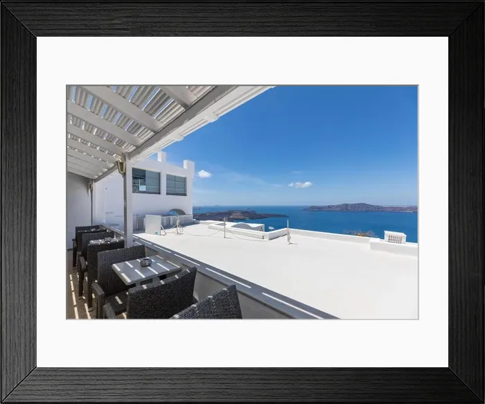 Framed Print : Amazing panoramic landscape, luxury travel vacation Santorini island Framed Print : Amazing panoramic landscape, luxury travel vacation Santorini island
