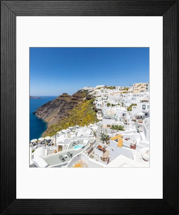 Framed Print : Amazing panoramic landscape, luxury travel vacation Santorini island Framed Print : Amazing panoramic landscape, luxury travel vacation Santorini island