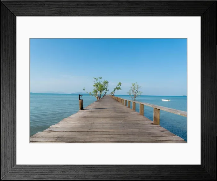 Framed Print : Wooden pier with boat in Phuket, Thailand. Summer, Travel, Vacation and Holiday concept Framed Print : Wooden pier with boat in Phuket, Thailand. Summer, Travel, Vacation and Holiday concept