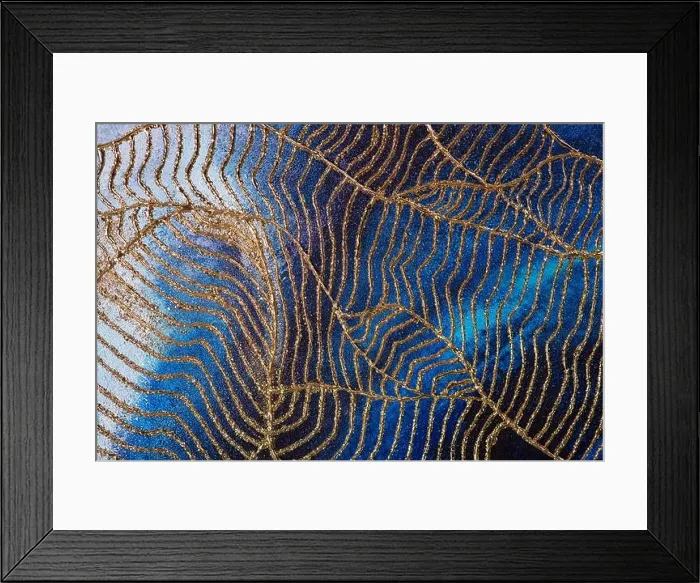 Framed Print : Unique abstract painting with blue background and gold veins Framed Print : Unique abstract painting with blue background and gold veins