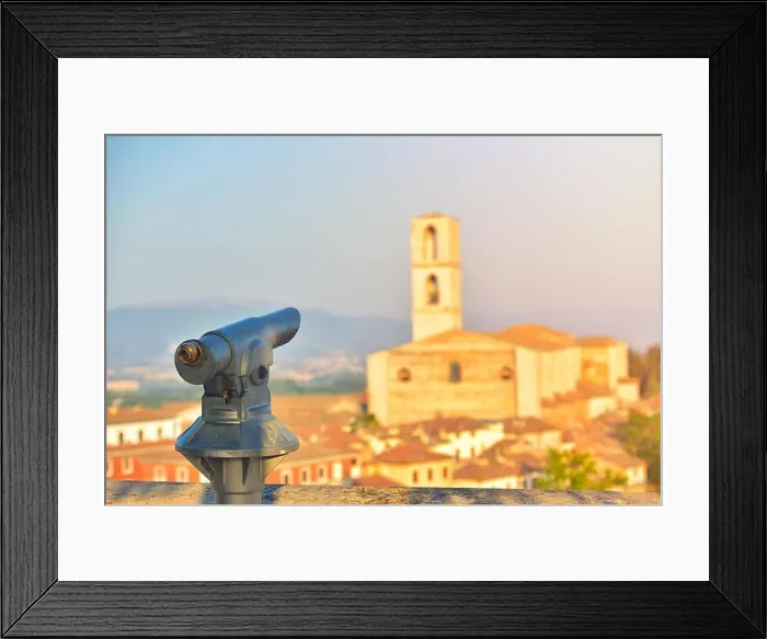 Framed Print : Tourist telescope eyepiece. Travel tourist destination landscape magnification Framed Print : Tourist telescope eyepiece. Travel tourist destination landscape magnification