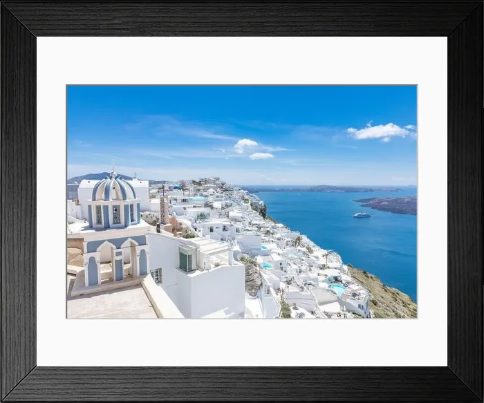 Framed Print : Summer vacation panorama, luxury famous Europe destination. White architecture in Santorini, Greece. Perfect travel scenery with swimming pool sea Framed Print : Summer vacation panorama, luxury famous Europe destination. White architecture in Santorini, Greece. Perfect travel scenery with swimming pool sea