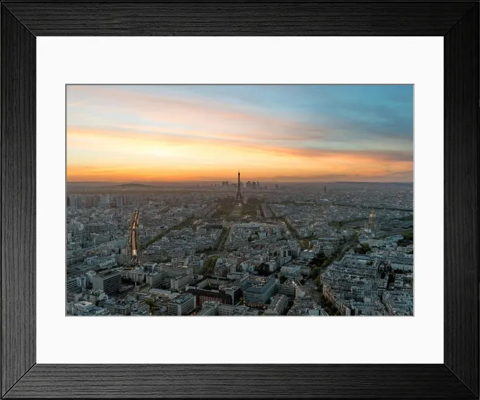 Framed Print : Aerial view of Paris and Eiffel tower at sunset in Paris, France Framed Print : Aerial view of Paris and Eiffel tower at sunset in Paris, France