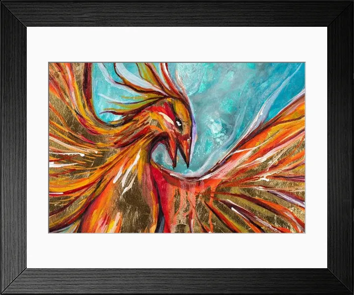 Framed Print : Creative fantasy paint with amazing Fiery gpld Phoenix bird Framed Print : Creative fantasy paint with amazing Fiery gpld Phoenix bird