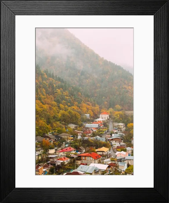 Framed Print : Borjomi, Samtskhe-Javakheti, Georgia - Aerial View Cityscape Of Borjomi Resort City Autumn October Day. Borjomi Is A Resort Town In South-central Geo Framed Print : Borjomi, Samtskhe-Javakheti, Georgia - Aerial View Cityscape Of Borjomi Resort City Autumn October Day. Borjomi Is A Resort Town In South-central Geo