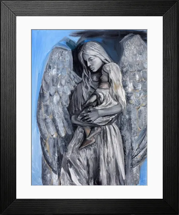 Framed Print : Beautiful painting texture with a mother, angel and child Framed Print : Beautiful painting texture with a mother, angel and child