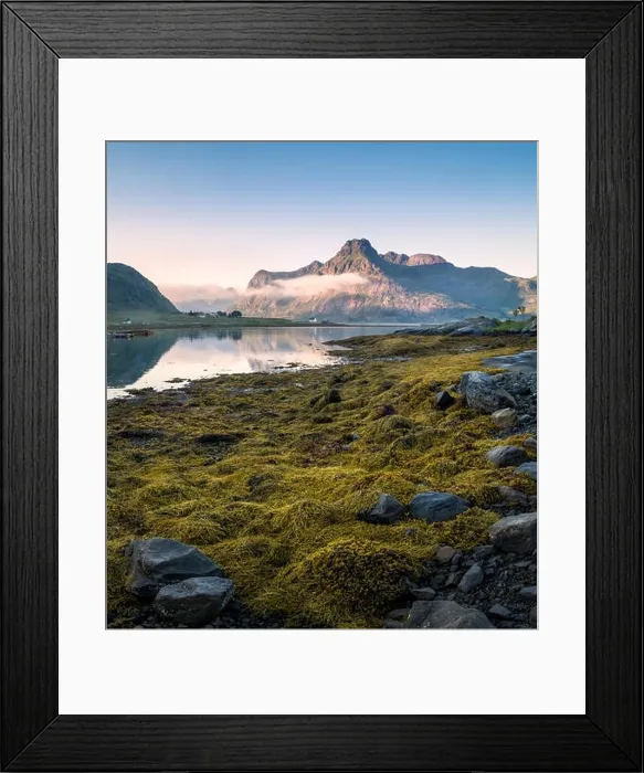 Framed Print : Low tide at peaceful summer evening in Lofoten, Norway Framed Print : Low tide at peaceful summer evening in Lofoten, Norway