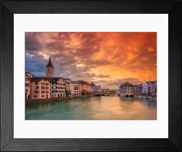 Framed Print : Zurich. Cityscape image of Zurich, Switzerland during dramatic sunset Framed Print : Zurich. Cityscape image of Zurich, Switzerland during dramatic sunset