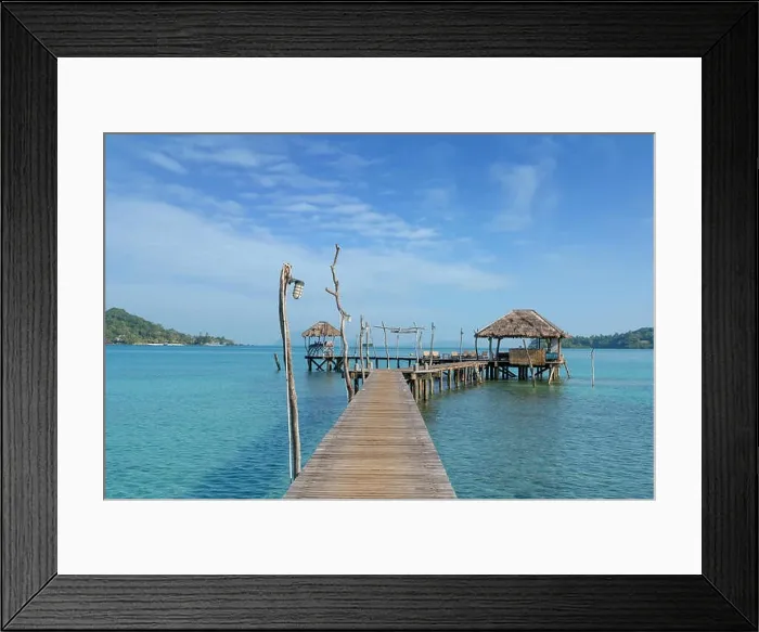 Framed Print : Wooden pier with boat in Phuket, Thailand. Summer, Travel, Vacation and Holiday concept Framed Print : Wooden pier with boat in Phuket, Thailand. Summer, Travel, Vacation and Holiday concept