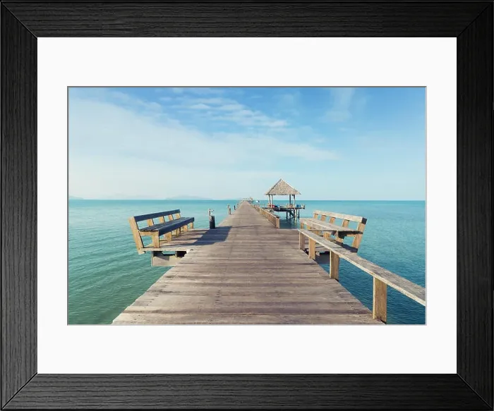 Framed Print : Wooden pier with boat in Phuket, Thailand. Summer, Travel, Vacation and Holiday concept Framed Print : Wooden pier with boat in Phuket, Thailand. Summer, Travel, Vacation and Holiday concept