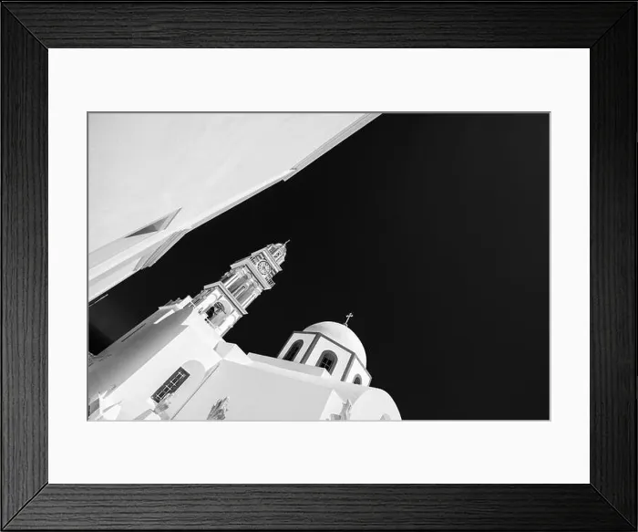Framed Print : Black and white image of church in Santorini Oia, Greece. Abstract monochrome photo, white architecture under dark sky. Artistic background Framed Print : Black and white image of church in Santorini Oia, Greece. Abstract monochrome photo, white architecture under dark sky. Artistic background