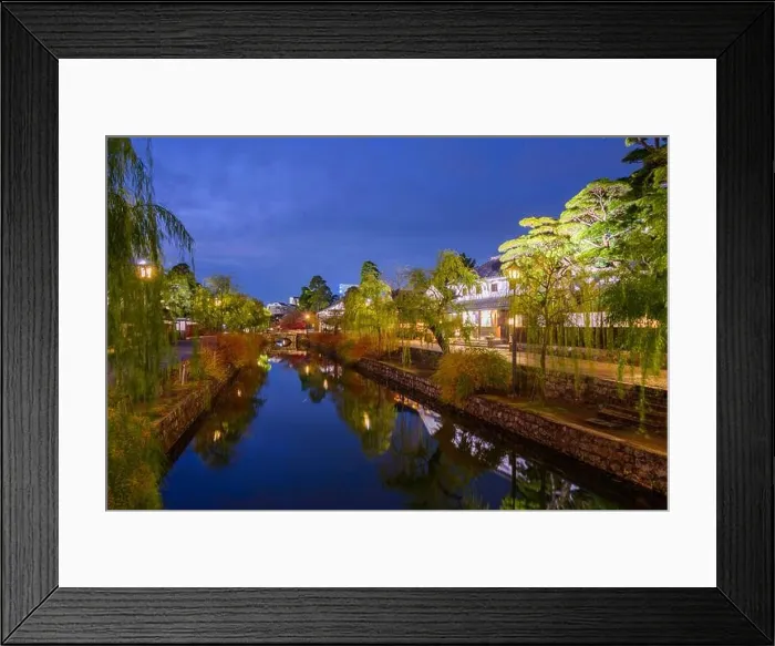 Framed Print : Kurashiki, Okayama, Japan old town canals at night Framed Print : Kurashiki, Okayama, Japan old town canals at night